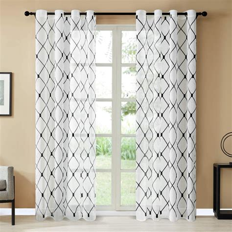 2 Panel Chevron <b>Black</b> Two-Tone Pattern Design Voile Sheer Window <b>Curtain</b> 8 Grommets 55" W X 84". . Black and white curtains walmart